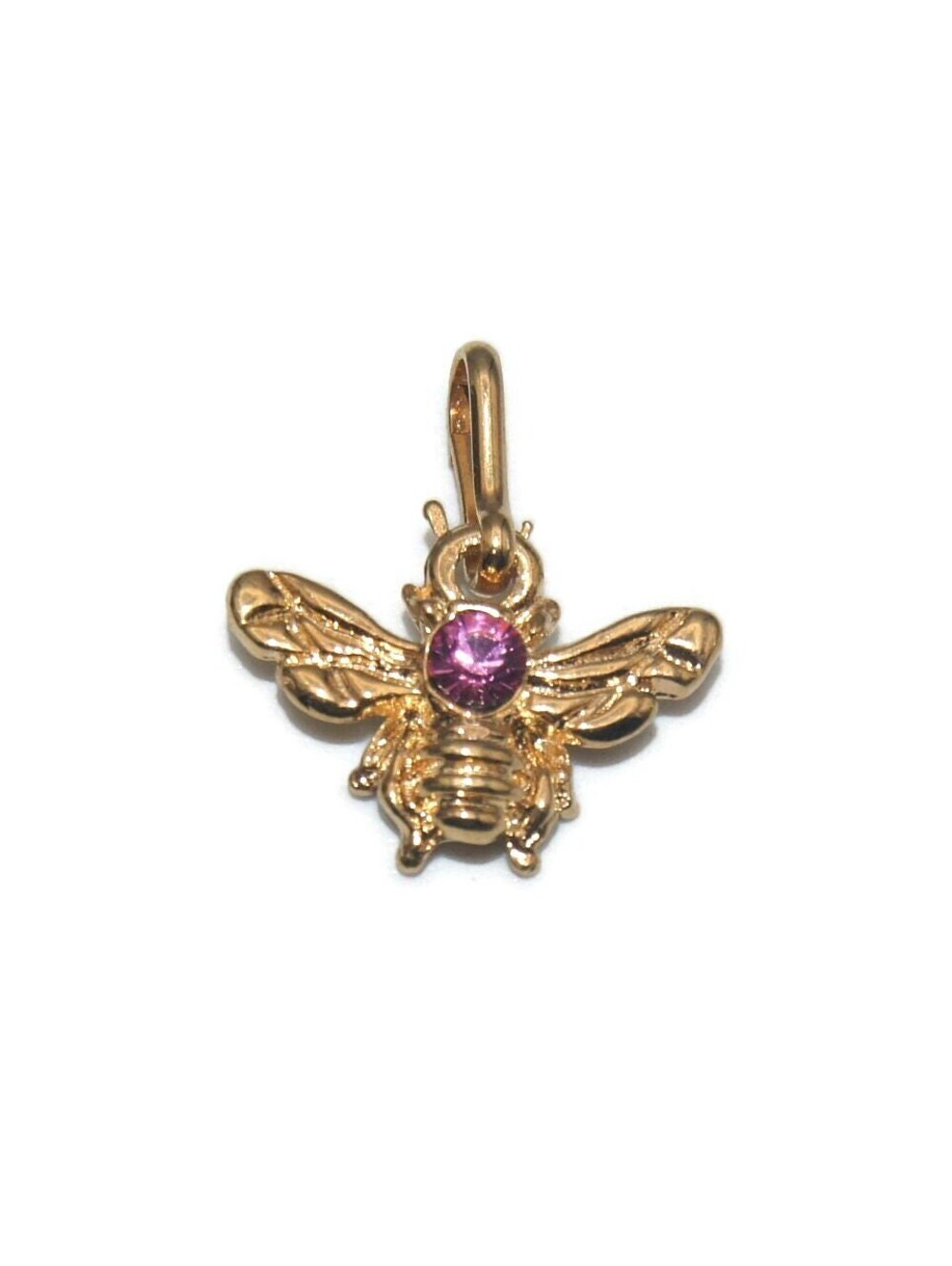 Vintage Gold Tone and Clear Rhinestone Bee Charm.